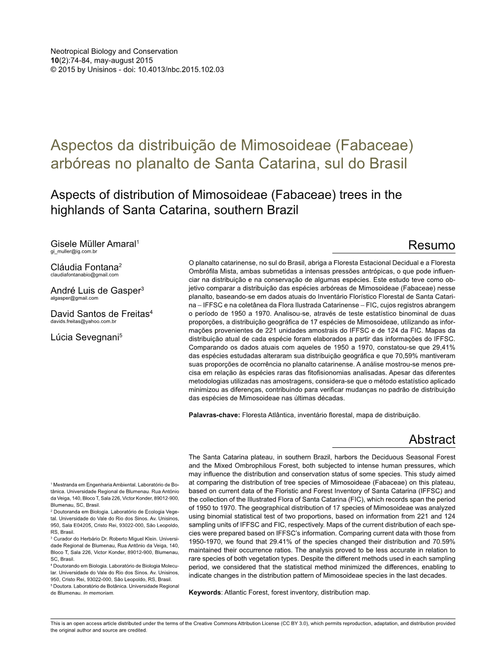 Aspectos Da Distribuição De Mimosoideae (Fabaceae) Arbóreas No Planalto De Santa Catarina, Sul Do Brasil