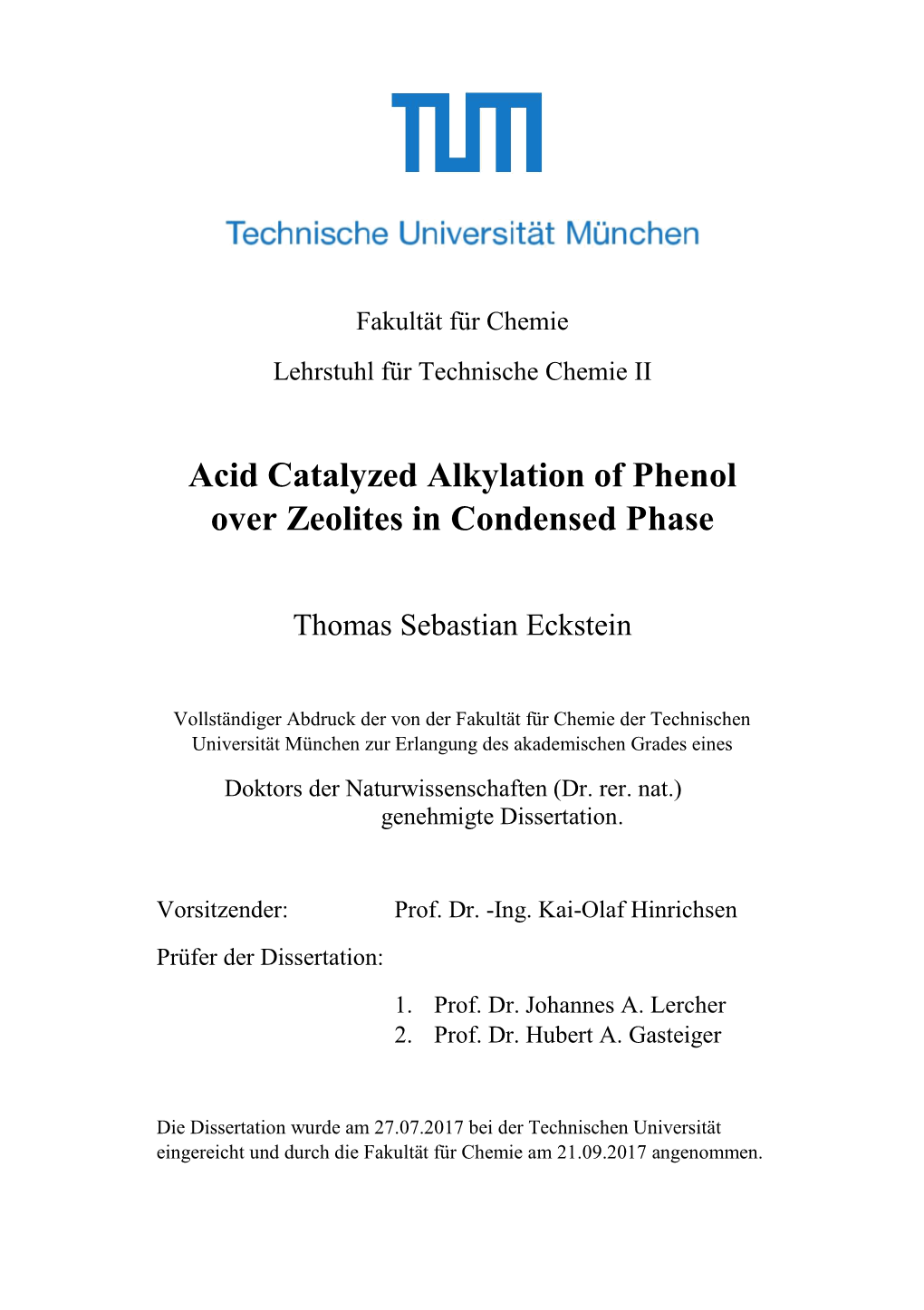 Acid Catalyzed Alkylation of Phenol Over Zeolites in Condensed Phase