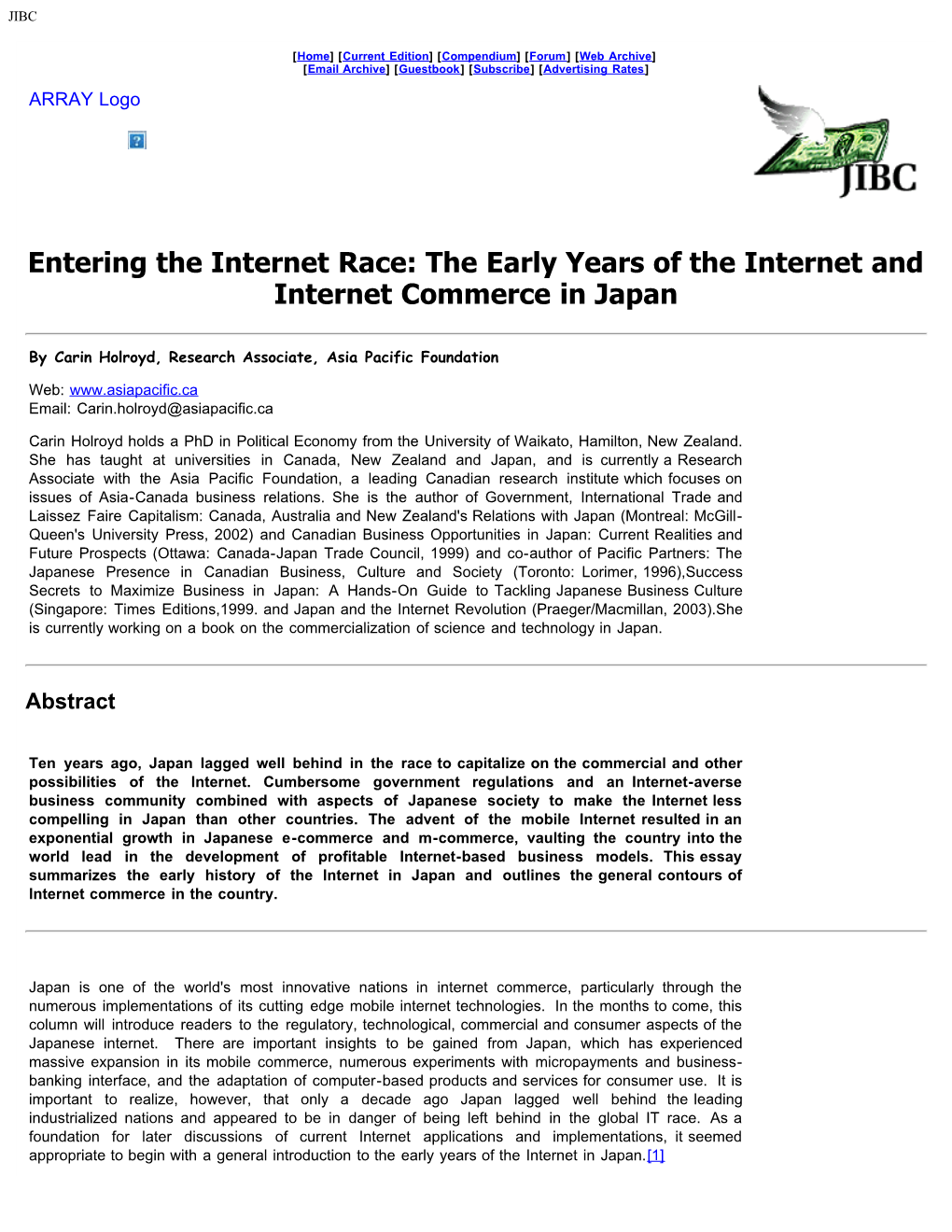 The Early Years of the Internet and Internet Commerce in Japan