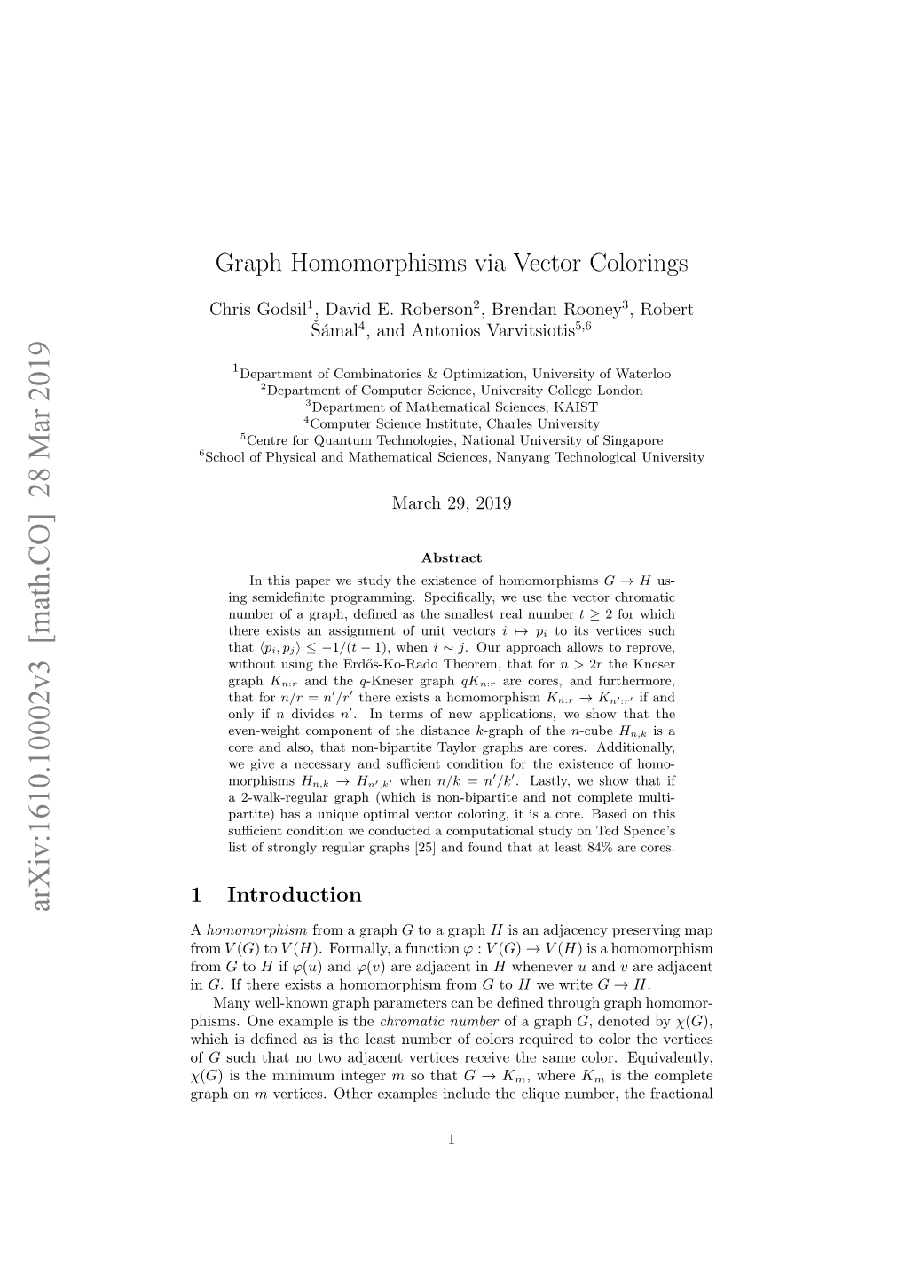 Graph Homomorphisms Via Vector Colorings