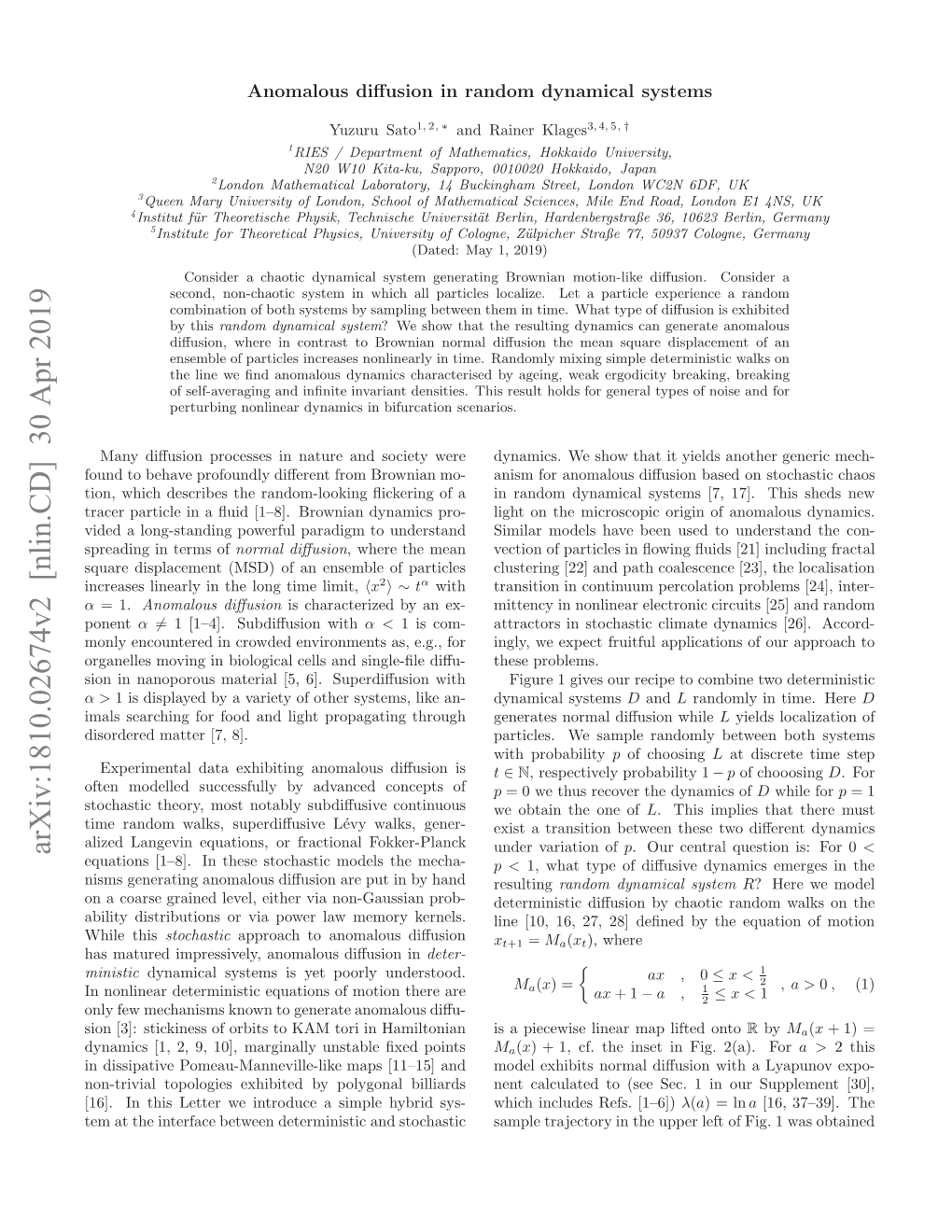 Anomalous Diffusion in Random Dynamical Systems