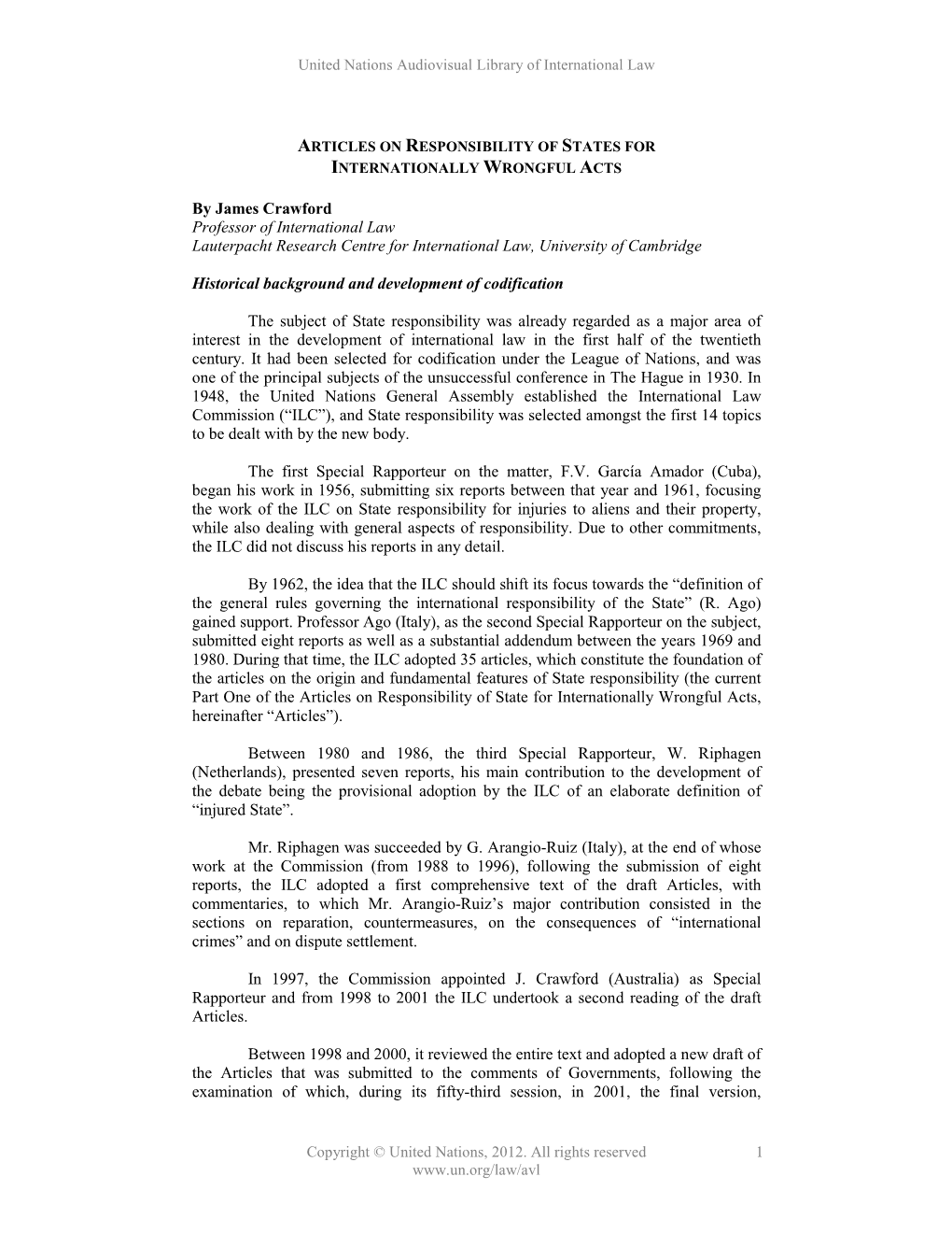 Articles on Responsibility of States for Internationally Wrongful Acts