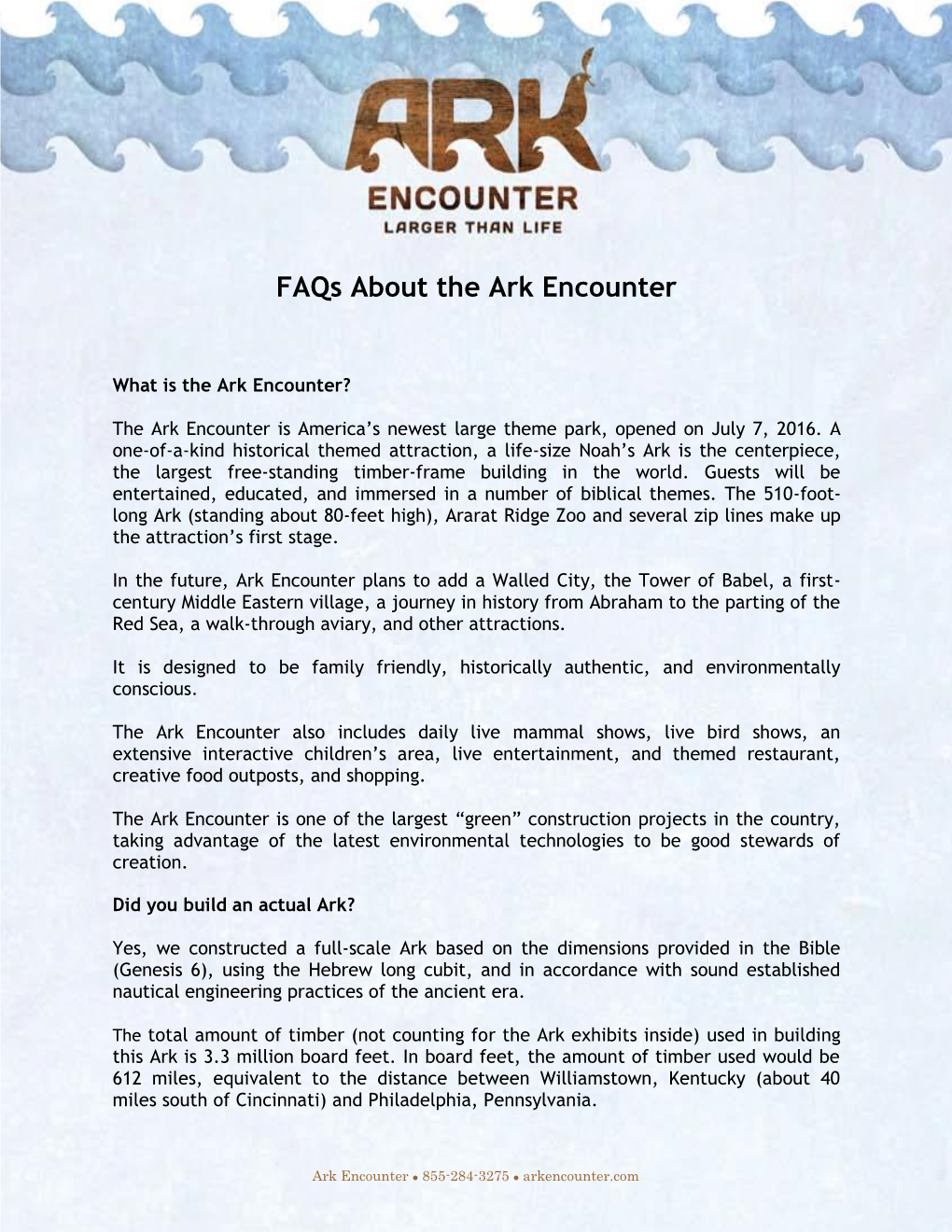 Ark Encounter Frequently Asked Questions