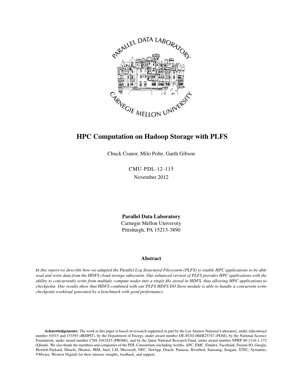 HPC Computation on Hadoop Storage with PLFS