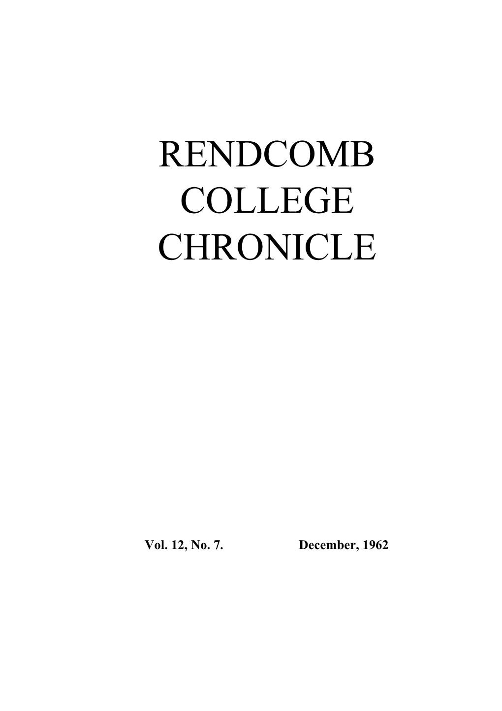 Rendcomb College Chronicle December 1962