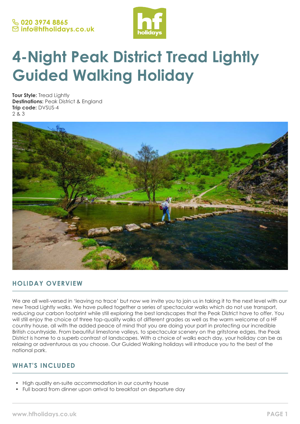 4-Night Peak District Tread Lightly Guided Walking Holiday