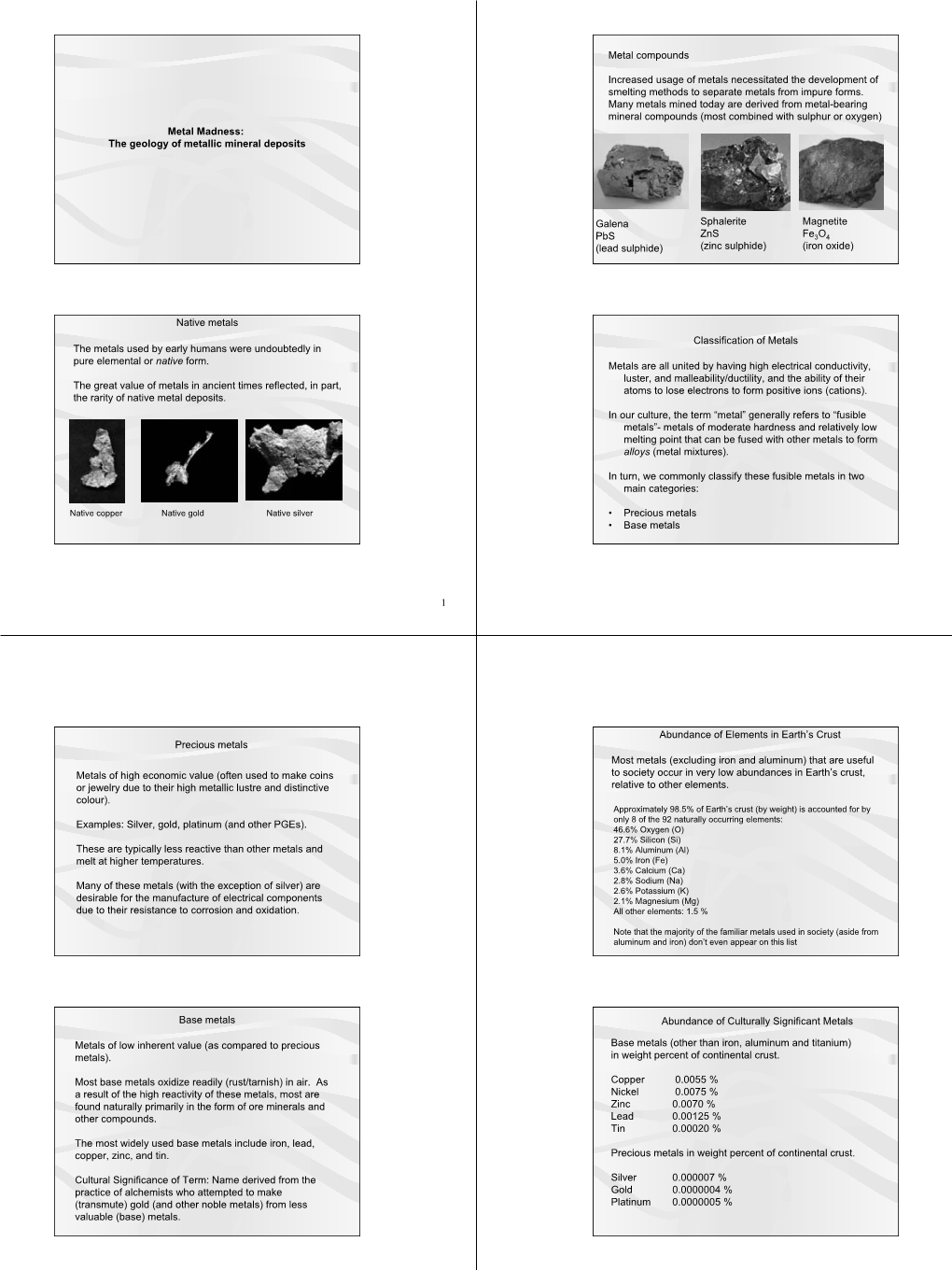 The Geology of Metallic Mineral Deposits the Metals Used by Early