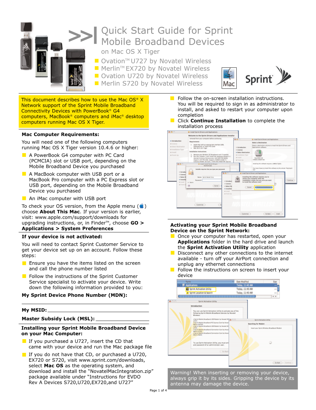 Quick Start Guide for Sprint Mobile Broadband Devices