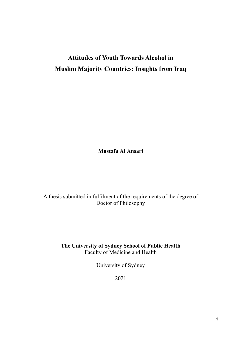 Attitudes of Youth Towards Alcohol in Muslim Majority Countries: Insights from Iraq