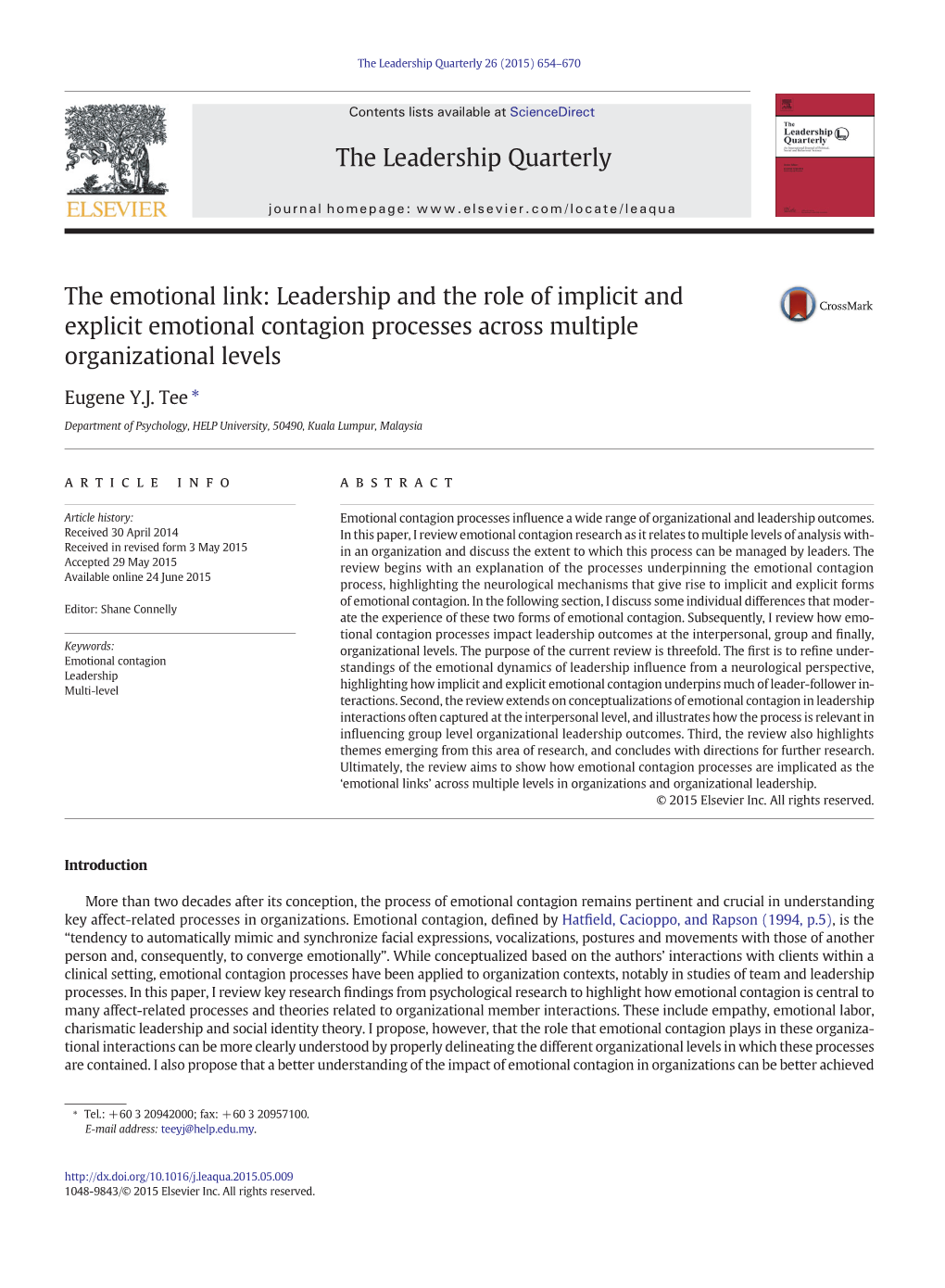 The Emotional Link: Leadership and the Role of Implicit and Explicit Emotional Contagion Processes Across Multiple Organizational Levels