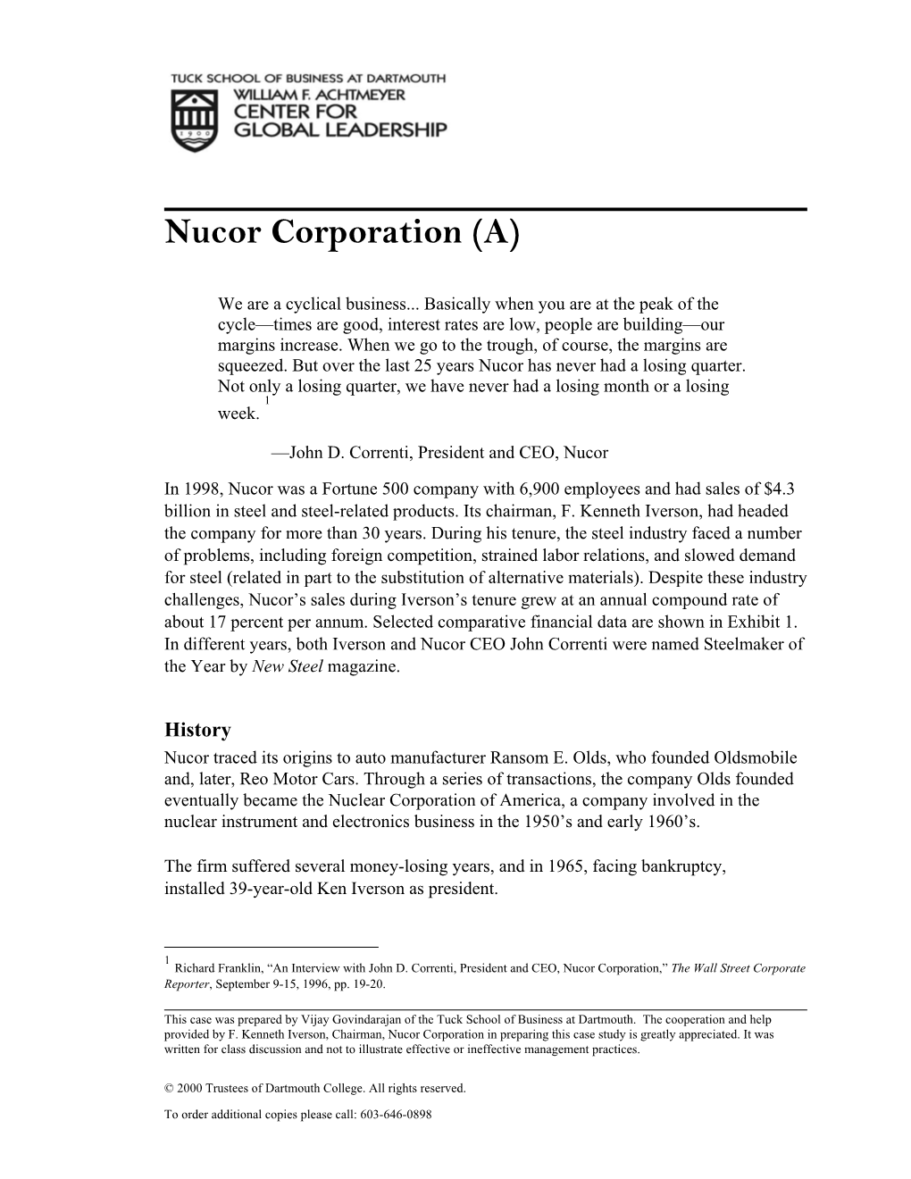 Nucor Corporation (A)