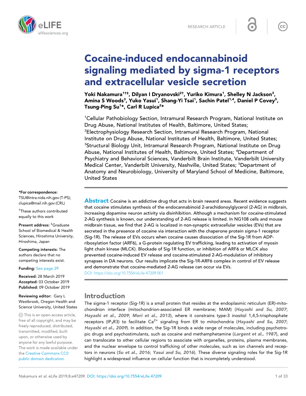 Cocaine-Induced Endocannabinoid Signaling Mediated by Sigma-1