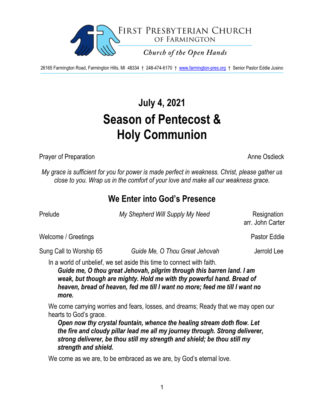 Season of Pentecost & Holy Communion