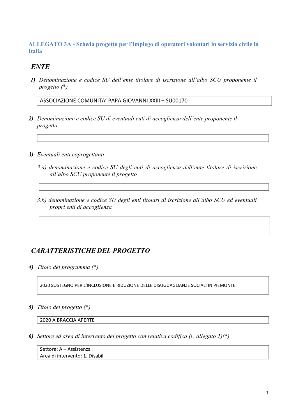 Ente Caratteristichedel Progetto