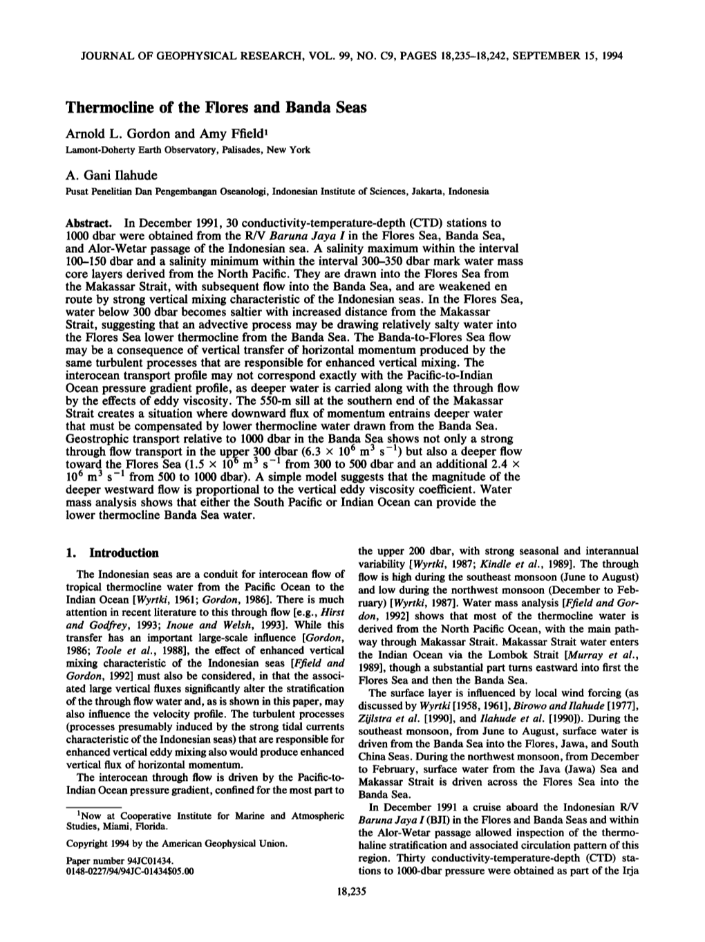 Thermocline of the Flores and Banda Seas