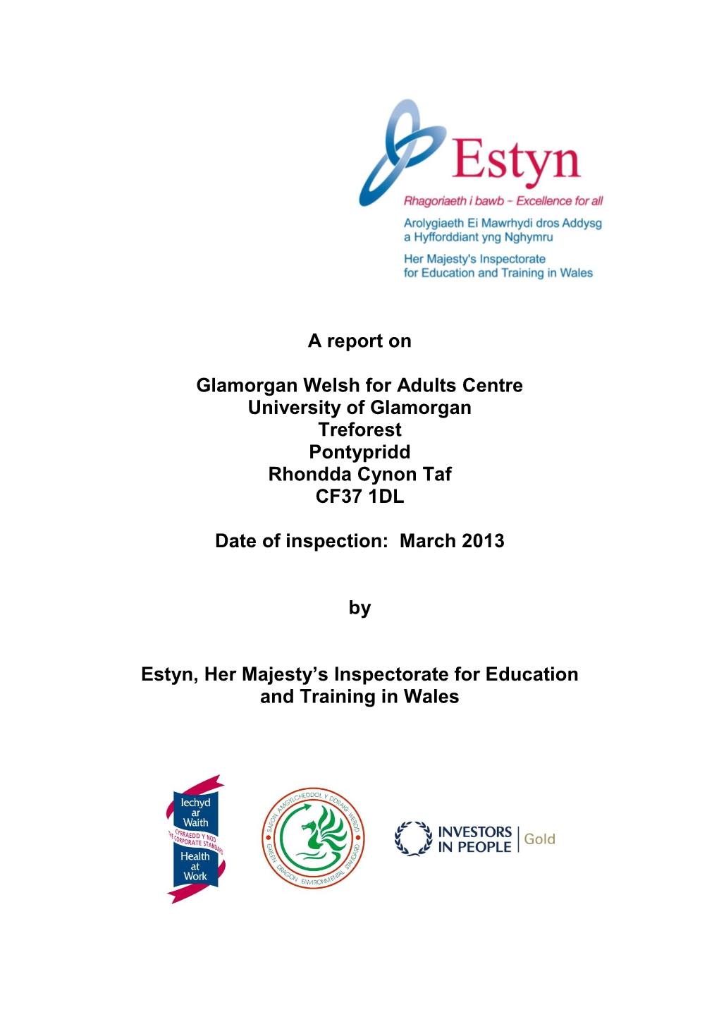 Inspection Report Glamorgan Welsh for Adults Centre 2013