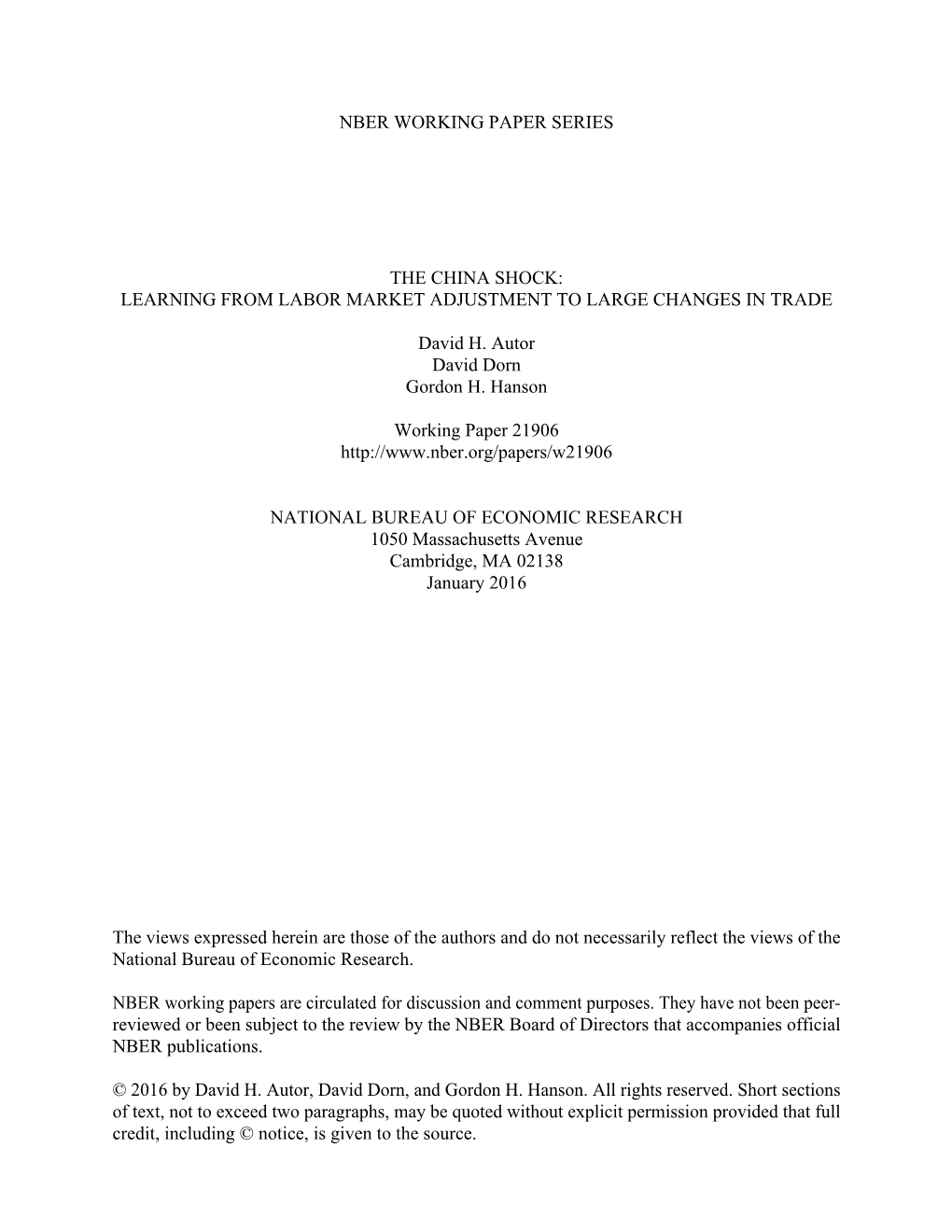 The China Shock: Learning from Labor Market Adjustment to Large Changes in Trade