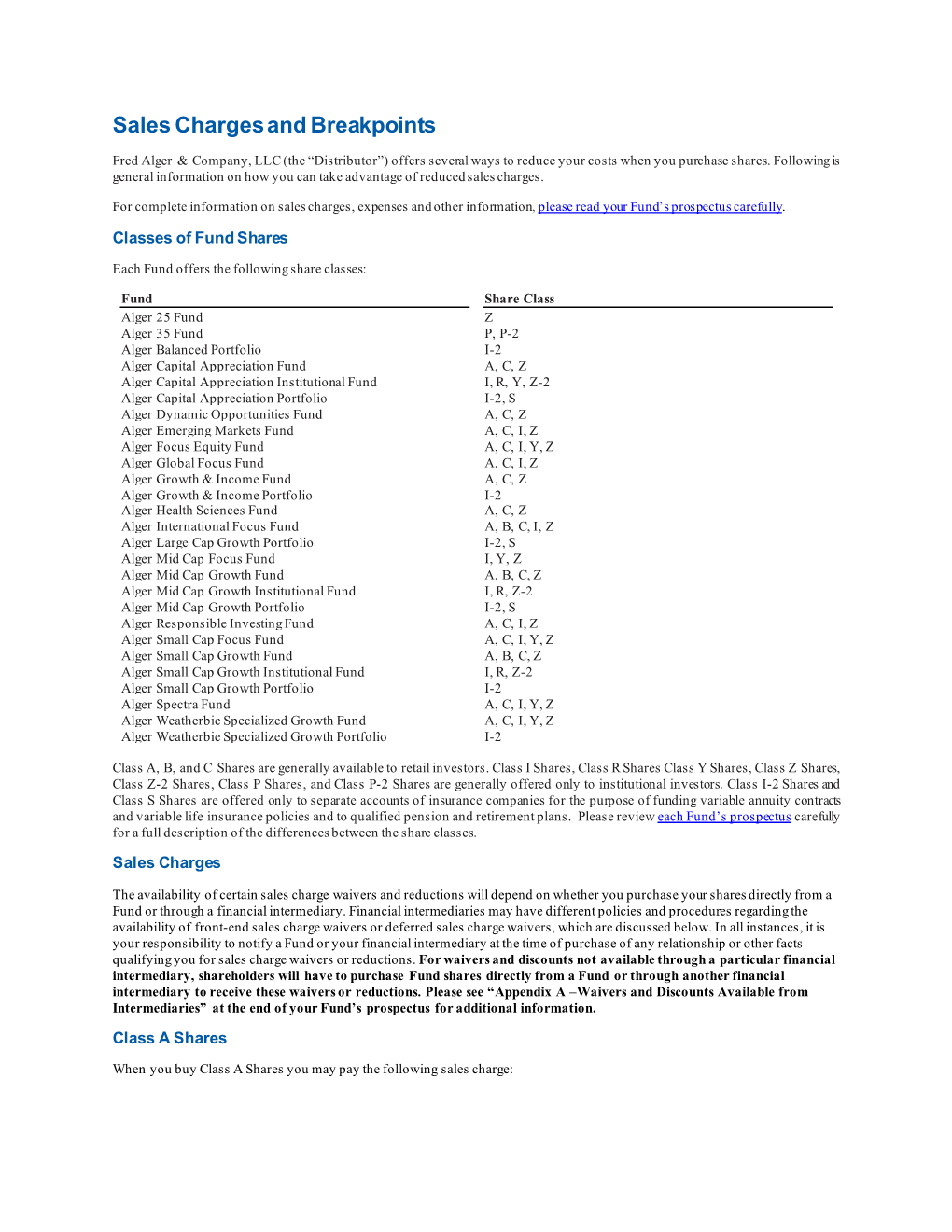 Sales Charges and Breakpoints