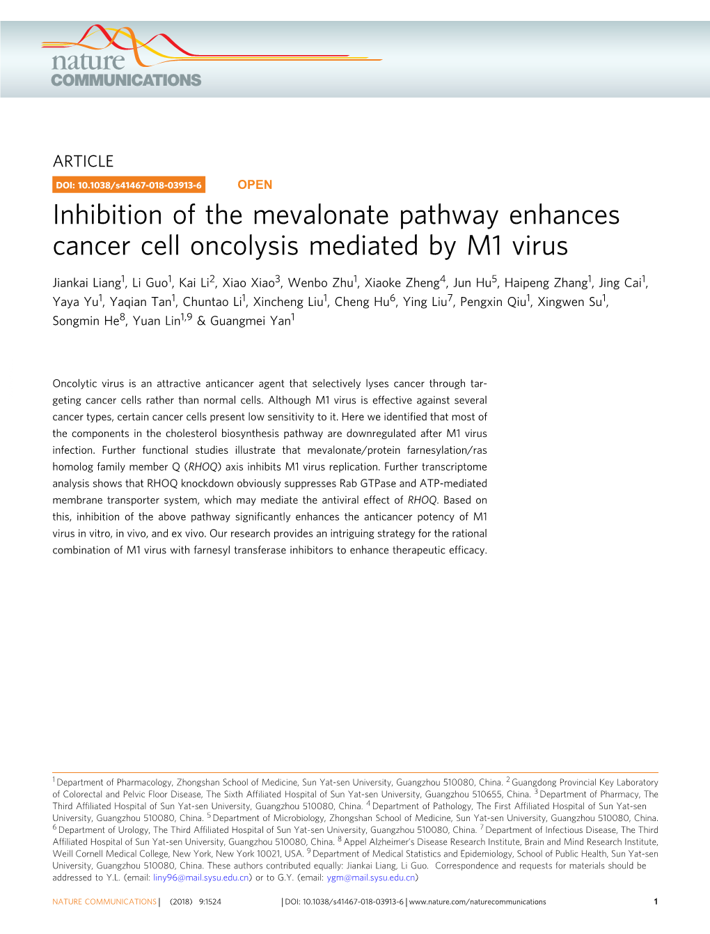 Inhibition of the Mevalonate Pathway Enhances Cancer Cell Oncolysis Mediated by M1 Virus