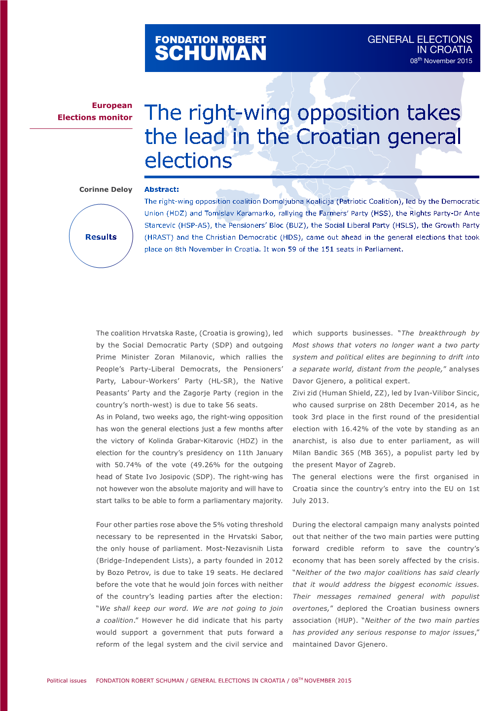 GENERAL ELECTIONS in CROATIA 08Th November 2015