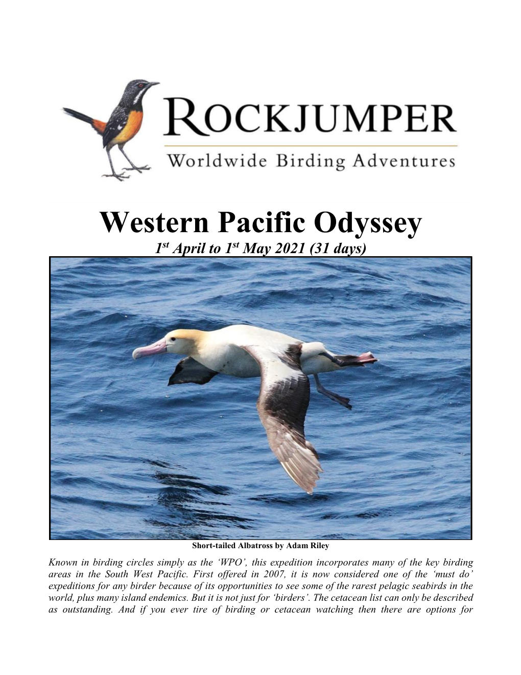 Western Pacific Odyssey 1St April to 1St May 2021 (31 Days)