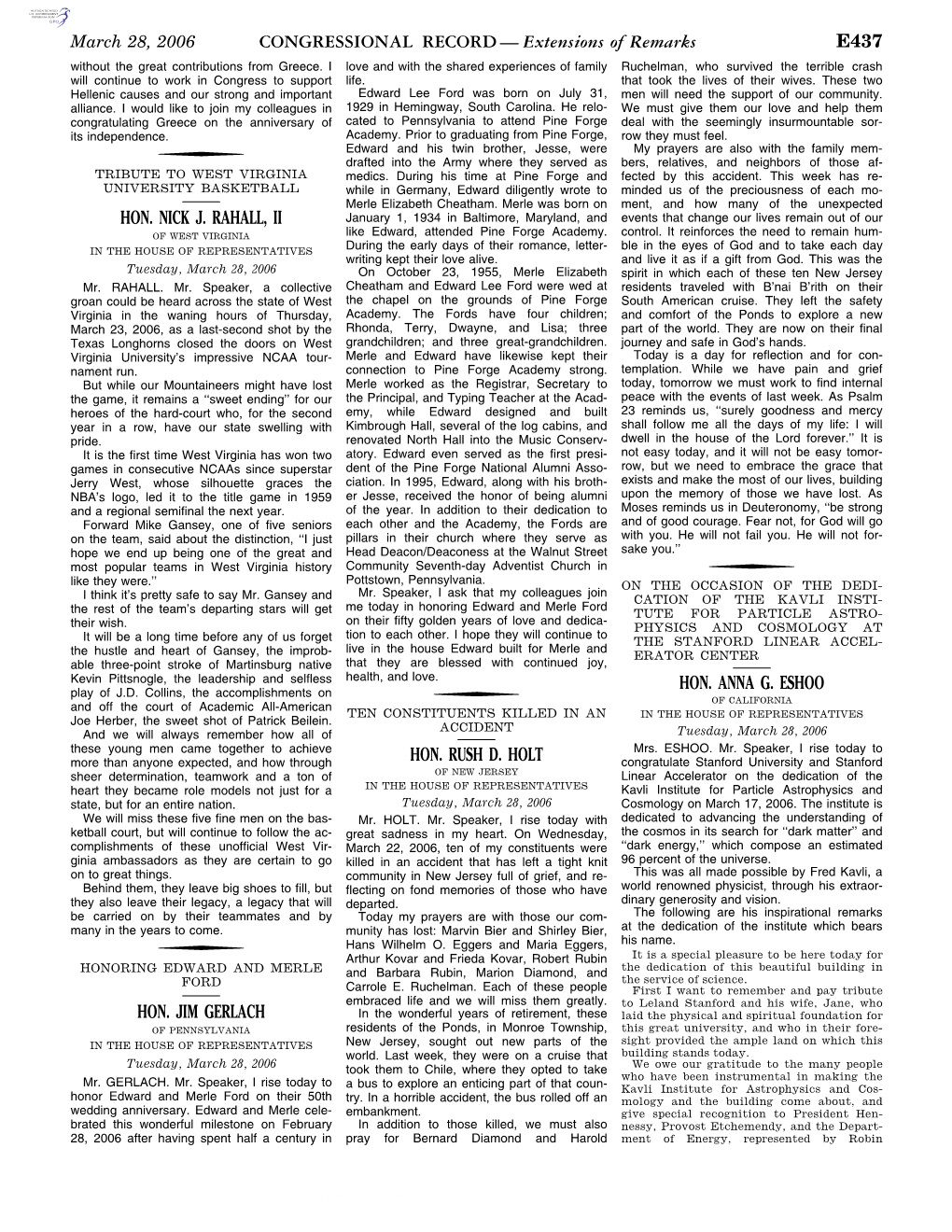 CONGRESSIONAL RECORD— Extensions of Remarks E437 HON