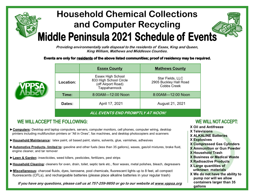 Household Chemical Collections and Computer Recycling