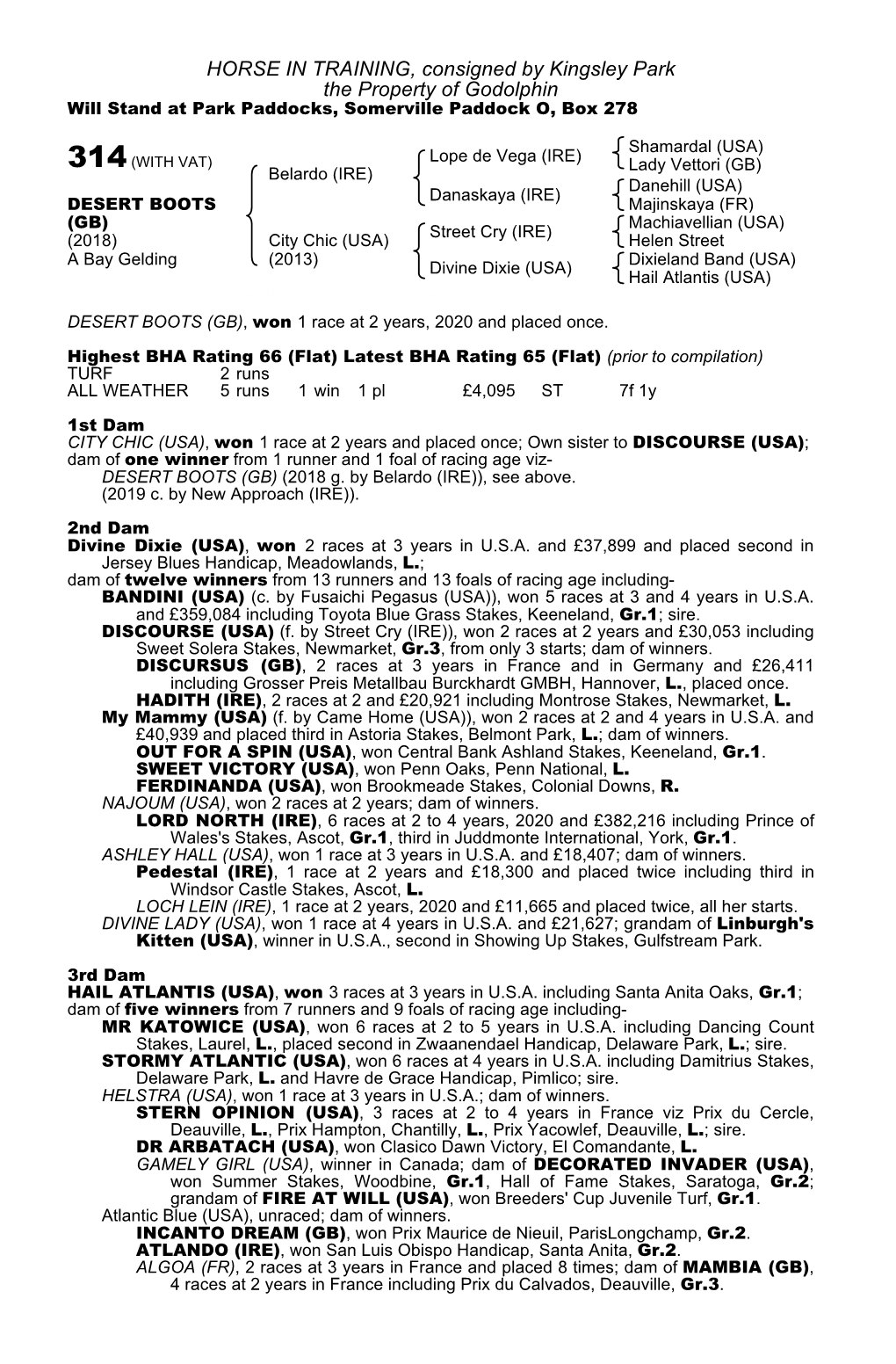 HORSE in TRAINING, Consigned by Kingsley Park the Property of Godolphin Will Stand at Park Paddocks, Somerville Paddock O, Box 278