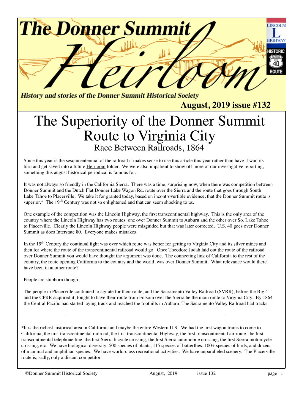 The Superiority of the Donner Summit Route to Virginia City