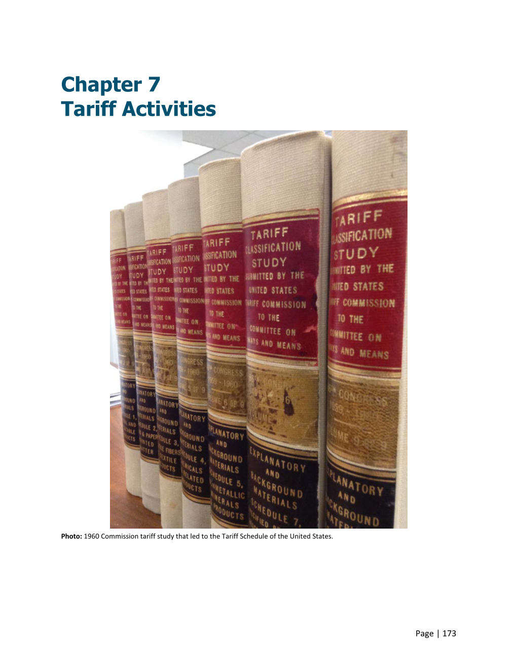 Chapter 7 Tariff Activities