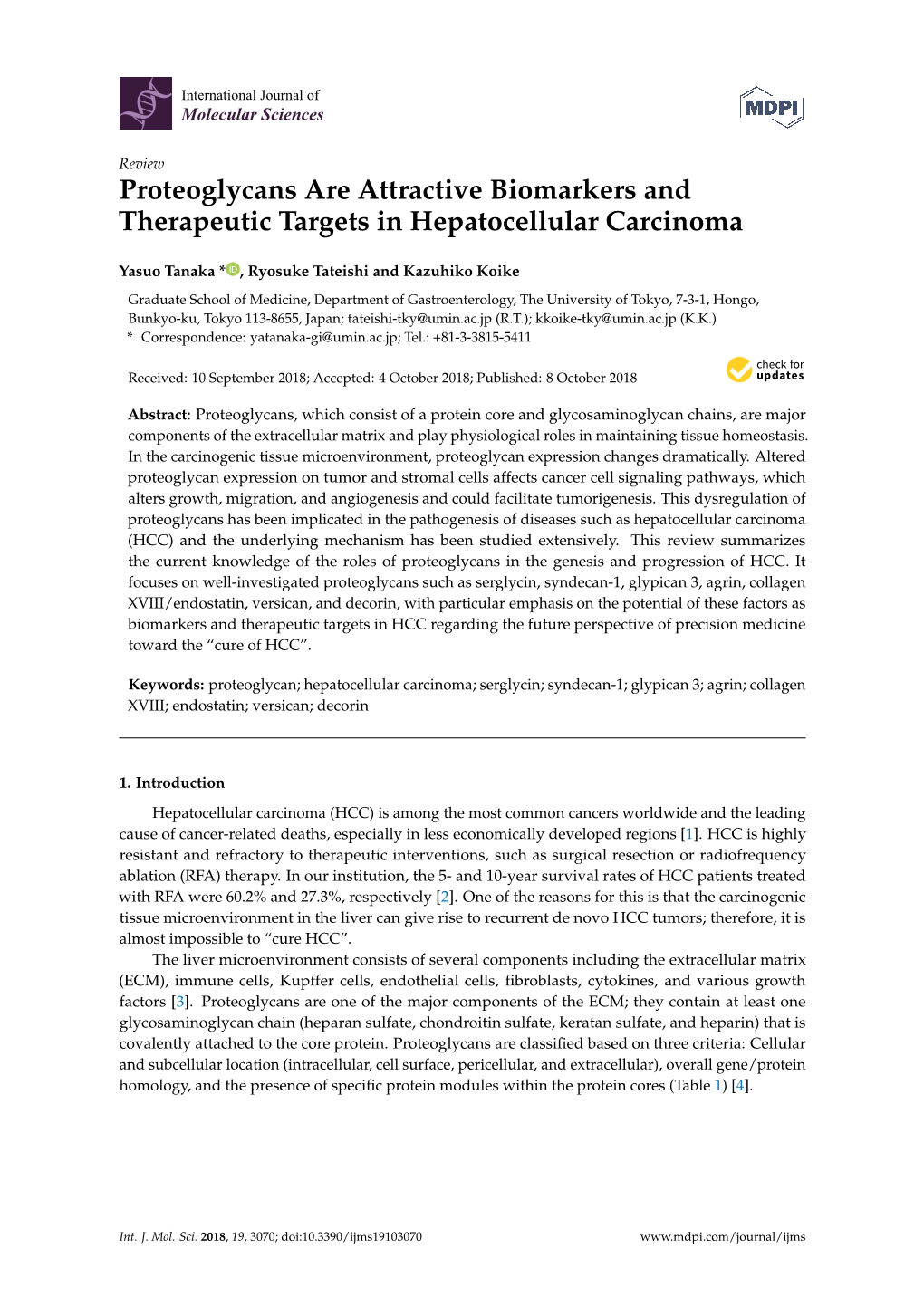 Proteoglycans Are Attractive Biomarkers and Therapeutic Targets in Hepatocellular Carcinoma