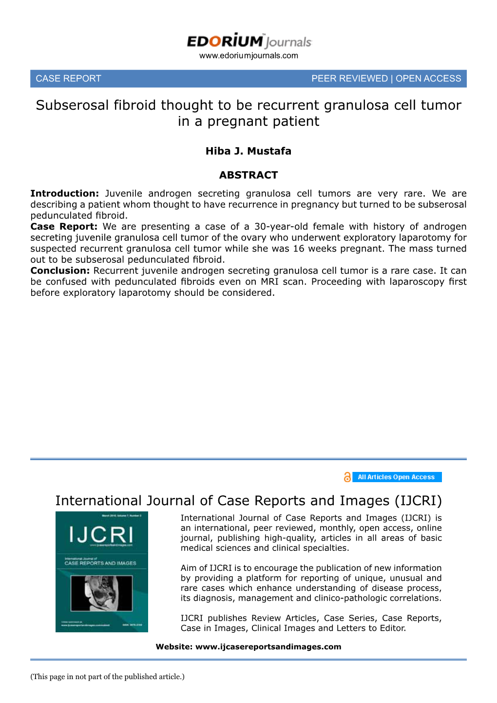 Subserosal Fibroid Thought to Be Recurrent Granulosa Cell Tumor in a Pregnant Patient