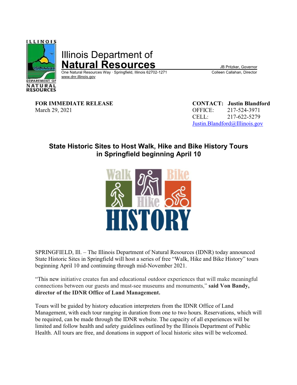 State Historic Sites to Host Walk, Hike and Bike History Tours in Springfield Beginning April 10
