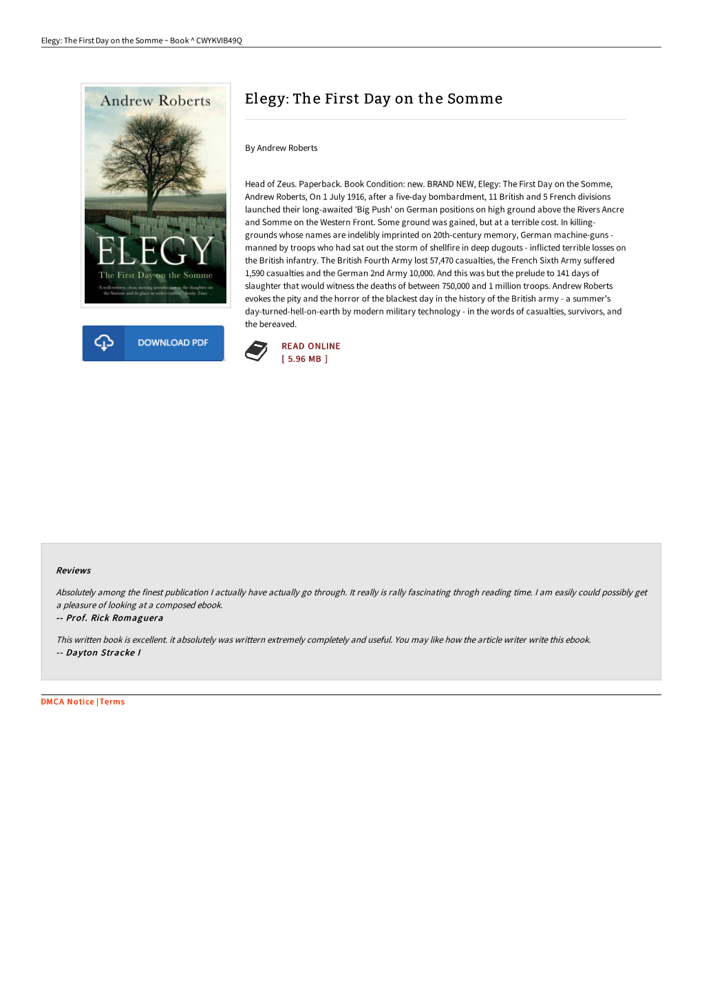 PDF ^ Elegy: the First Day on the Somme < Download