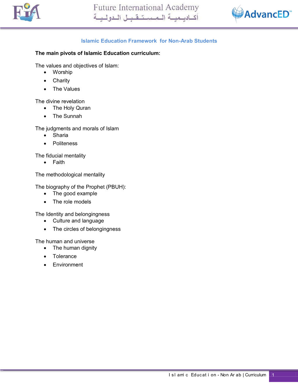 Islamic Education Framework for Non-Arab Students