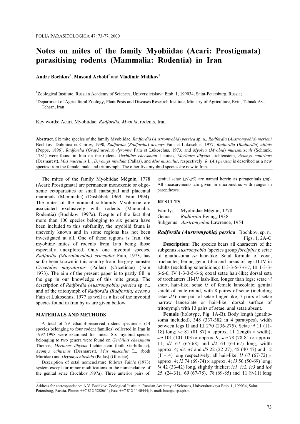 Parasitising Rodents (Mammalia: Rodentia) in Iran