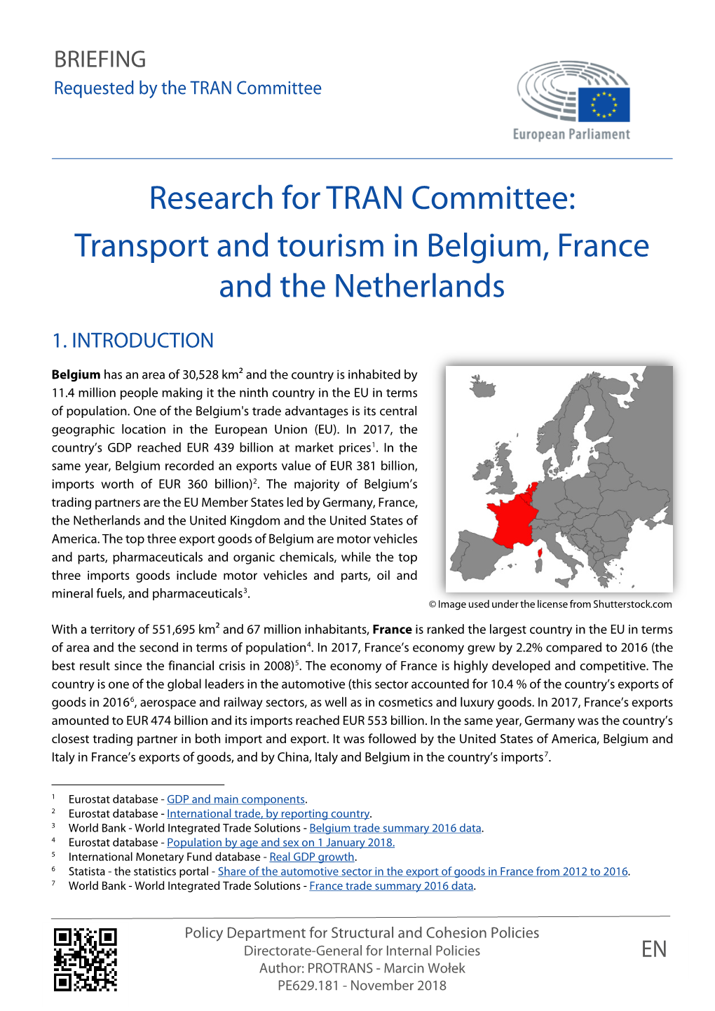 Transport and Tourism in Belgium, France and the Netherlands