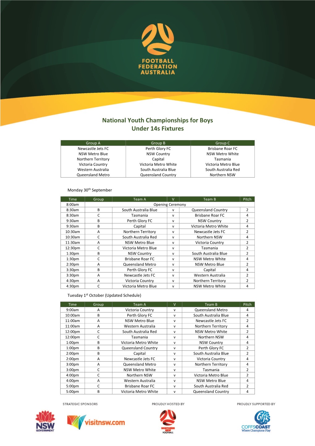 National Youth Championships for Boys Under 14S Fixtures