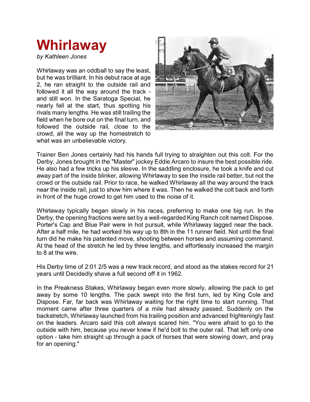 Whirlaway by Kathleen Jones