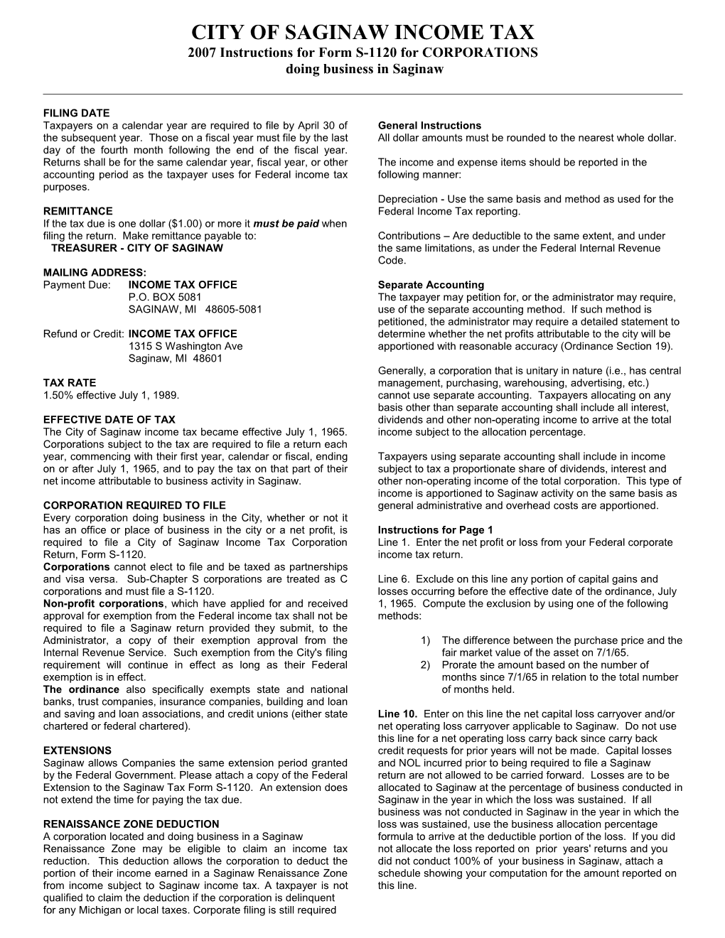 City of Saginaw Income Tax