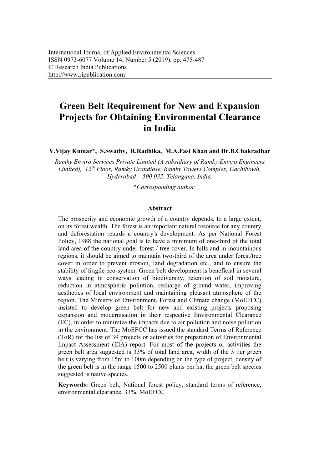 Green Belt Requirement for New and Expansion Projects for Obtaining Environmental Clearance in India