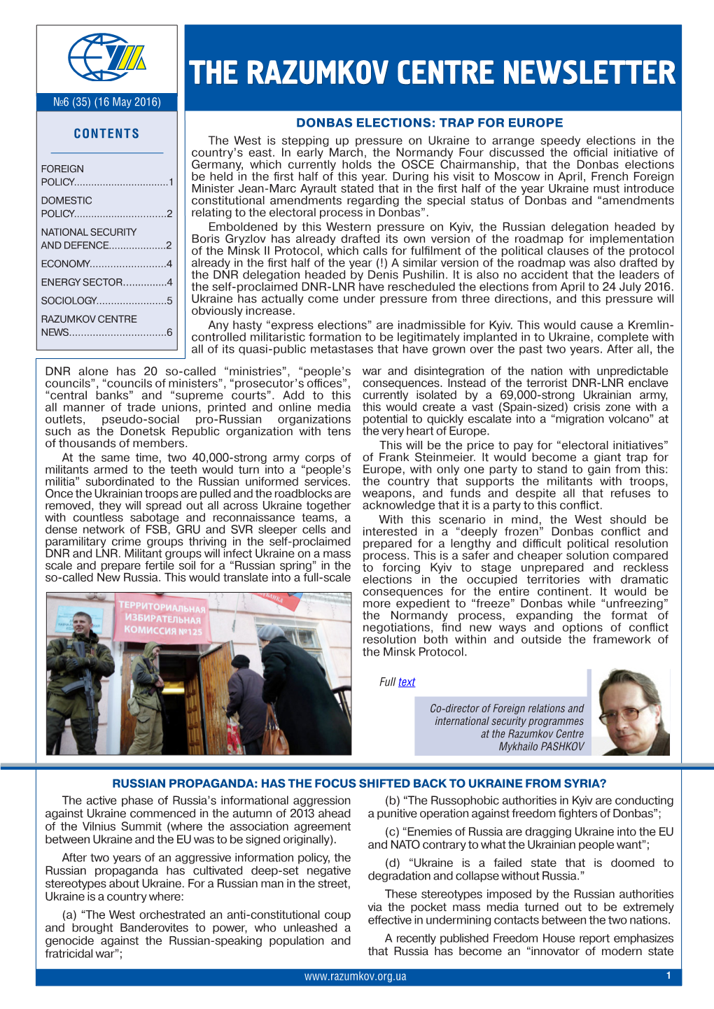 The Razumkov Centre Newsletter