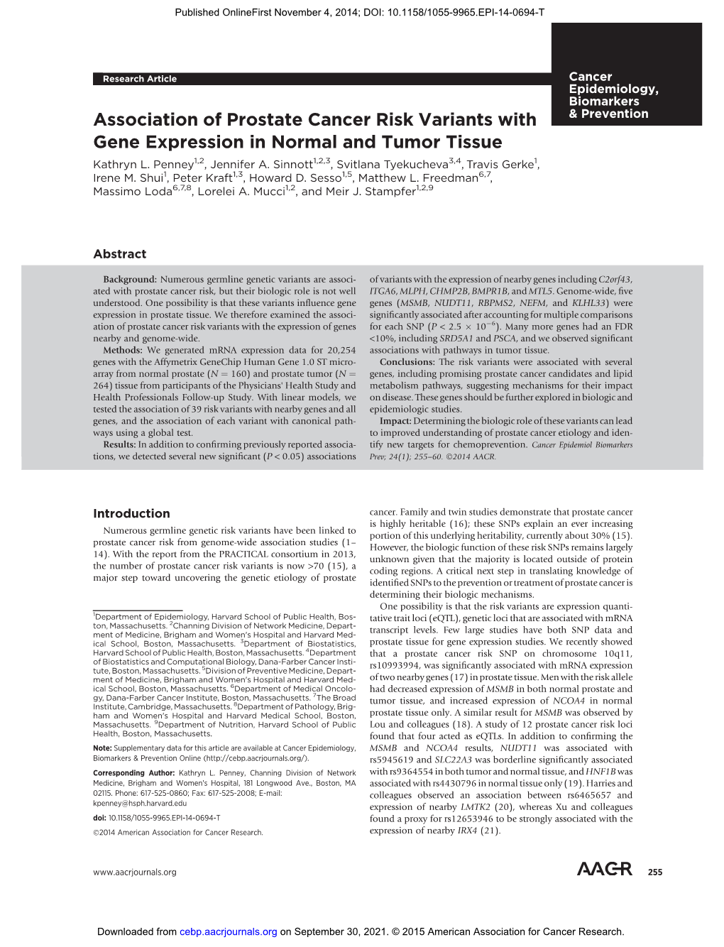 Association of Prostate Cancer Risk Variants with Gene Expression in Normal and Tumor Tissue