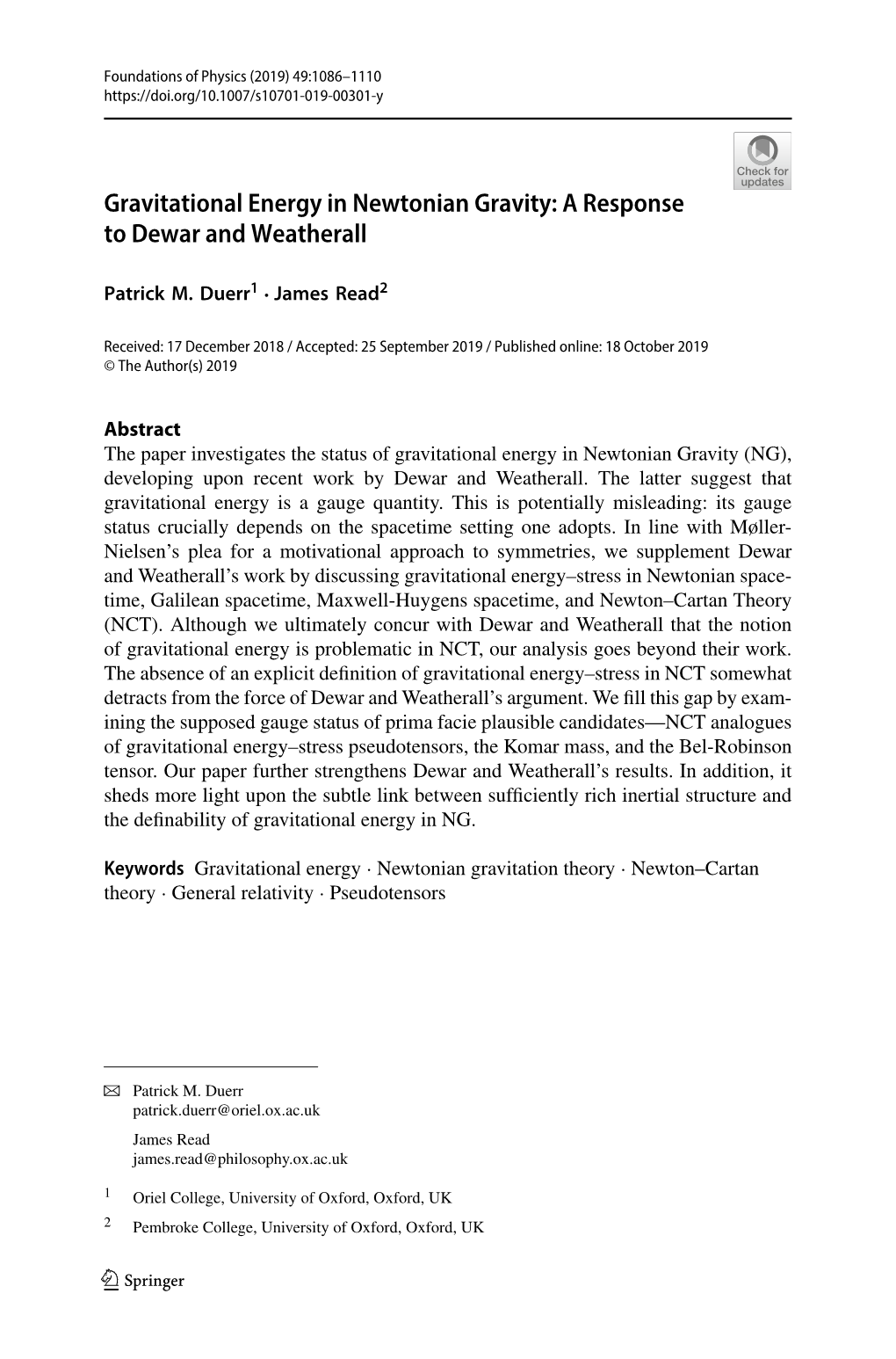 Gravitational Energy in Newtonian Gravity: a Response to Dewar and Weatherall