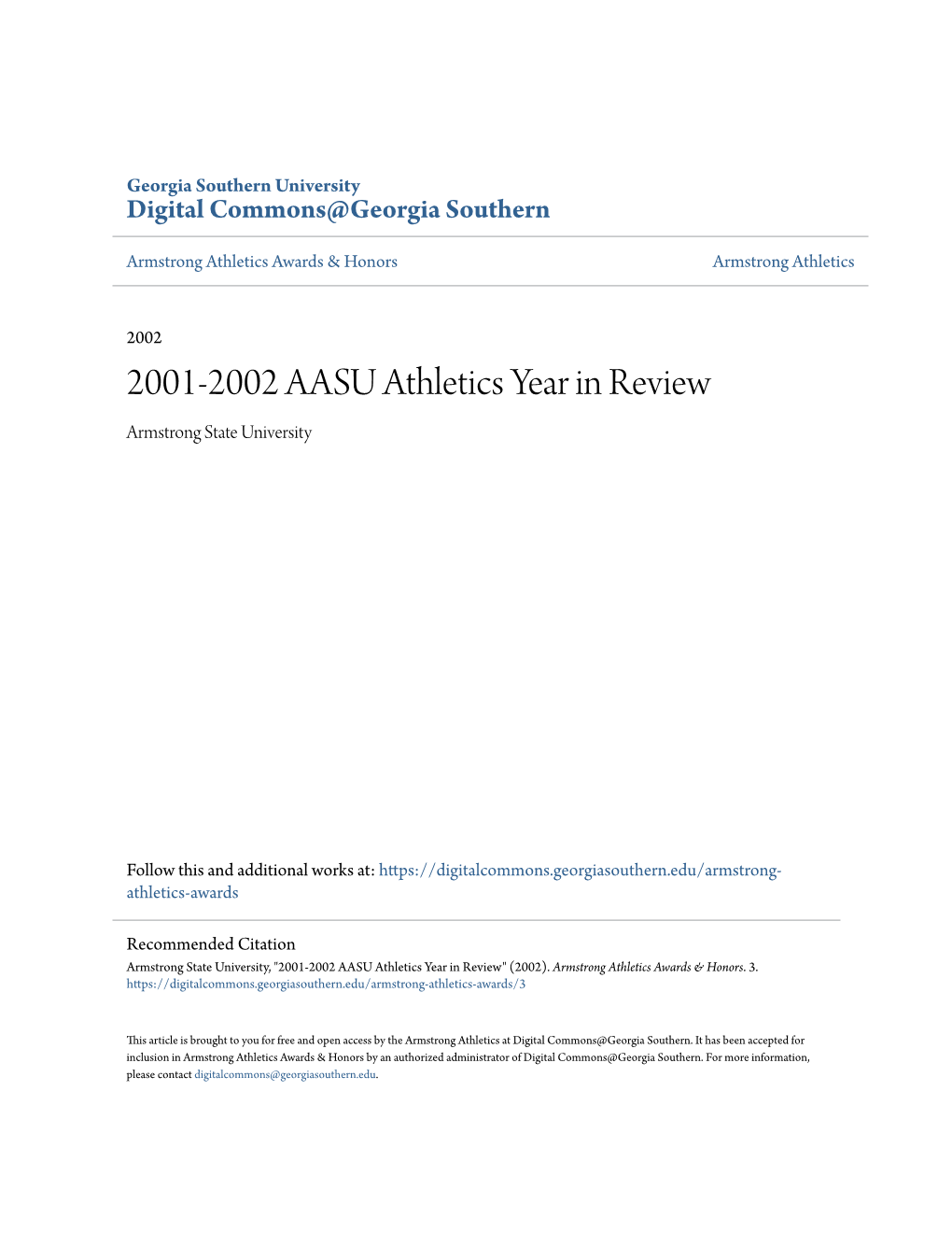 2001-2002 AASU Athletics Year in Review Armstrong State University