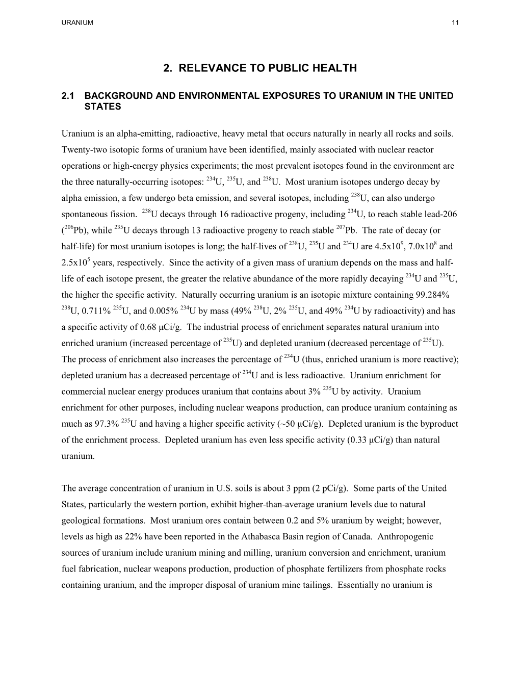 Toxicological Profile for Uranium