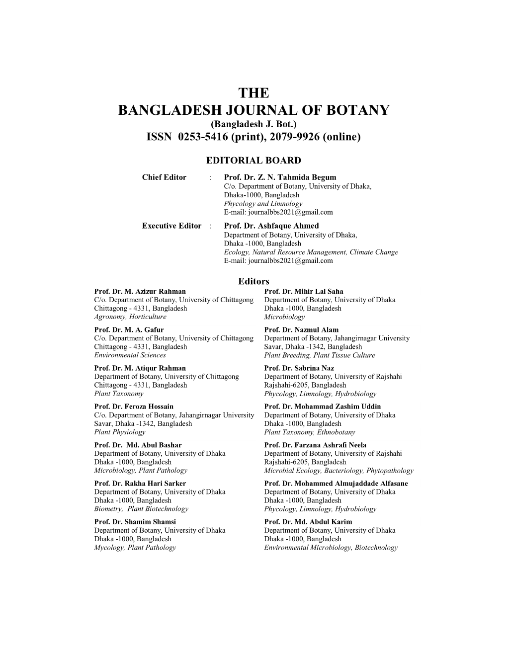 THE BANGLADESH JOURNAL of BOTANY (Bangladesh J