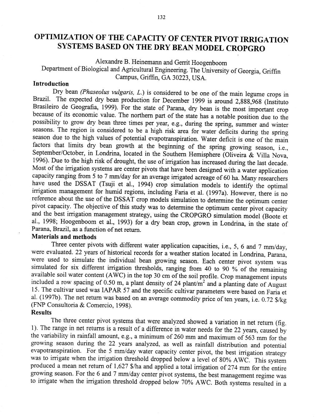 Optimization of the Capacity of Center Pivot Irrigation Systems Based on the Dry Bean Model Cropgro