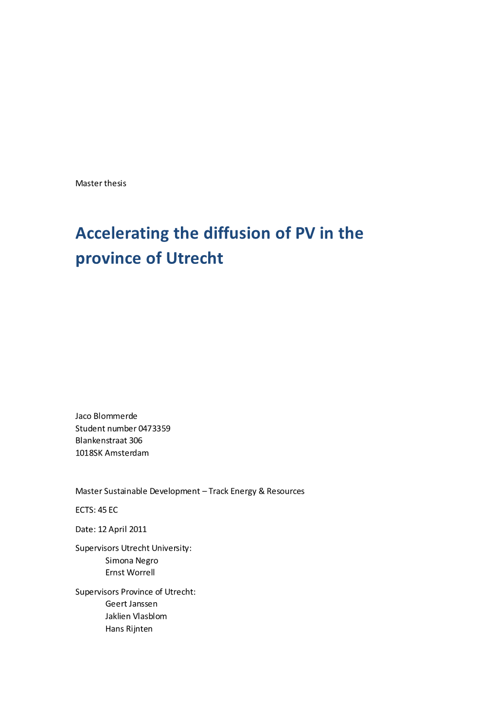 Accelerating the Diffusion of PV in the Province of Utrecht