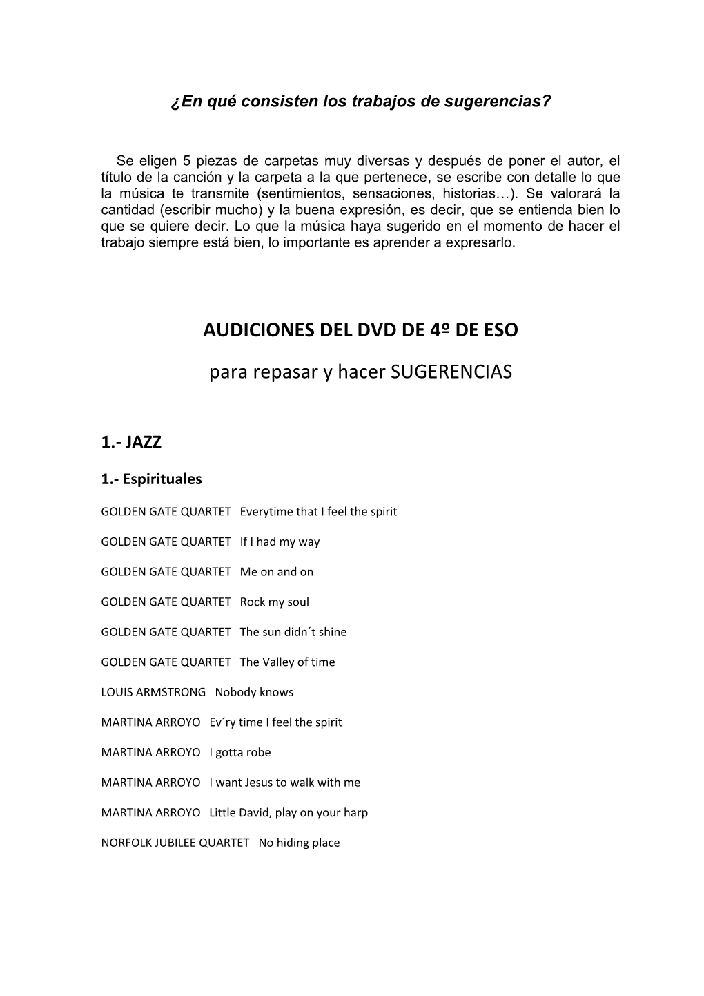 AUDICIONES DEL DVD DE 4º DE ESO Para Repasar Y Hacer SUGERENCIAS